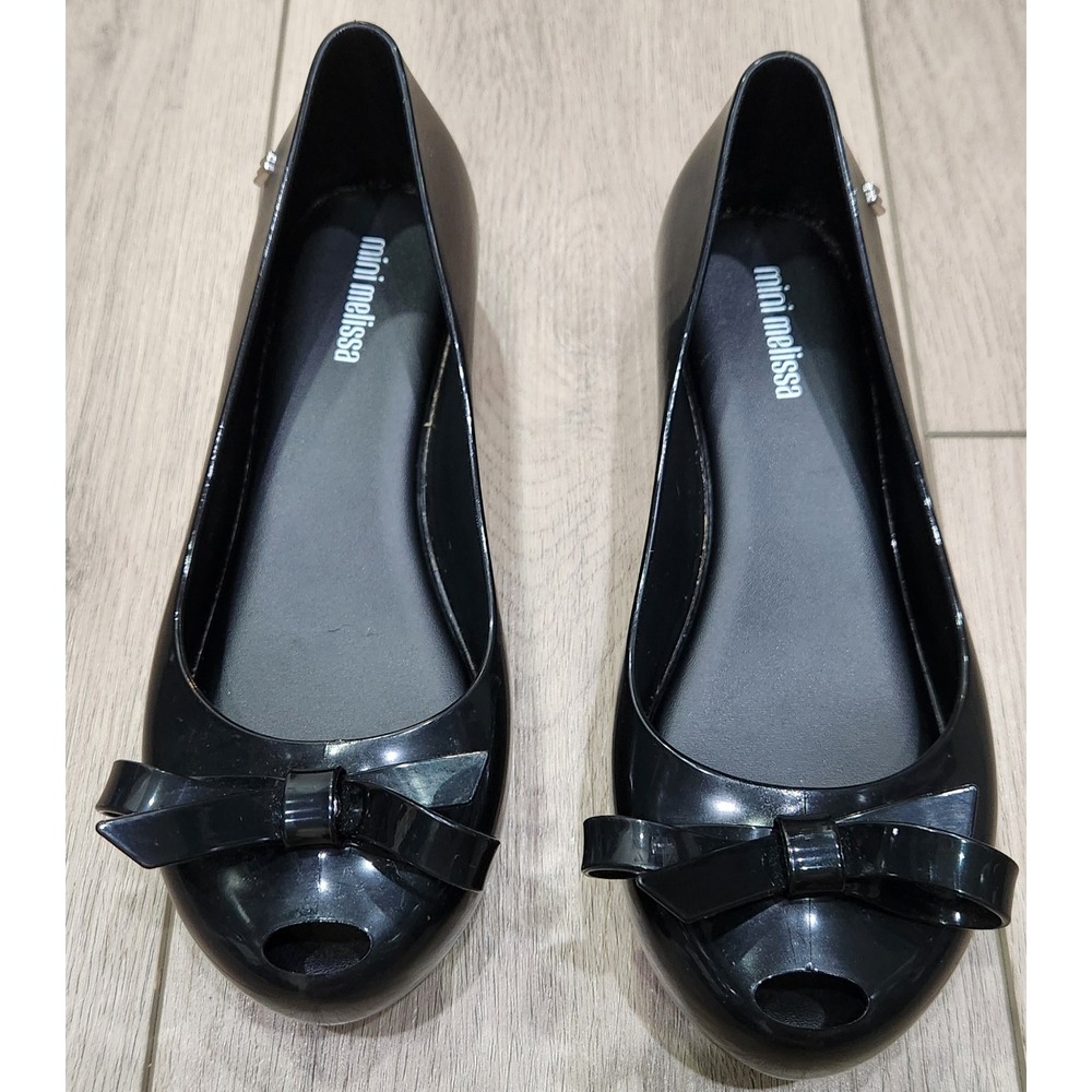 Mini Melissa Ultragirl Bow Ballet Flats Peep Toe Jelly Girls Size 3 Black